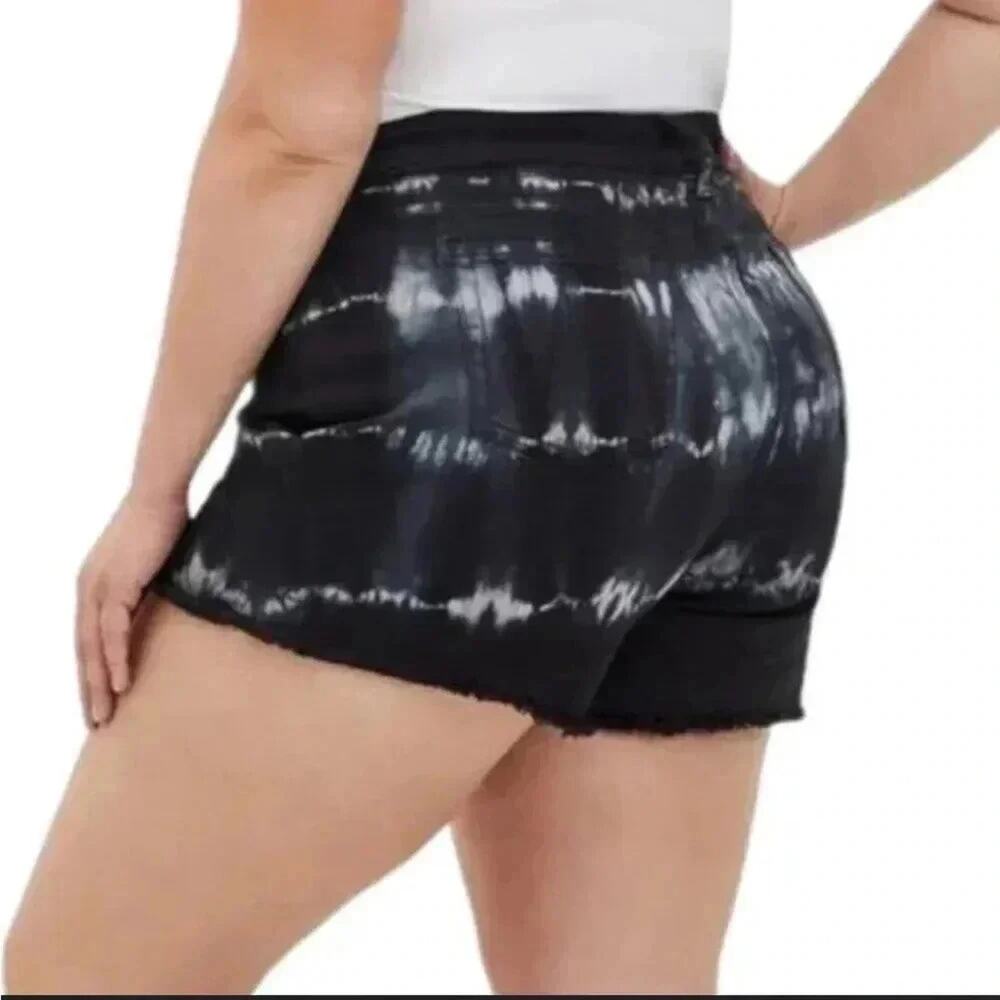 Torrid Womens Shorts black and white tie dye‎ denim cut off beach summer hippie